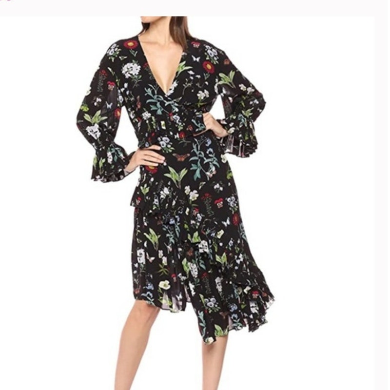 Joie Analena Black Floral Asymmetrical Hemline Dress Size Small